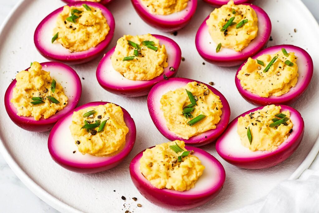 Beet Pickled Deviled Eggs - Downshiftology